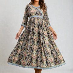 Miramaar Women's Printed Blue Rayon Fit and Flare Dress