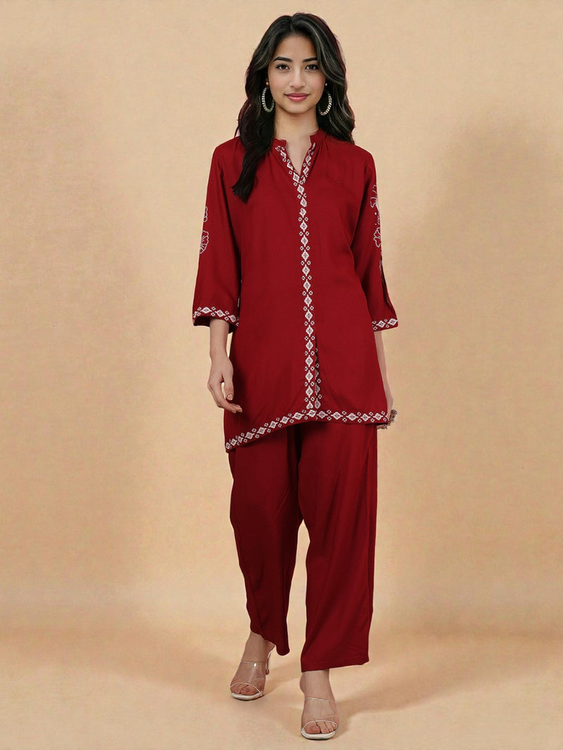 Miramaar Women's Maroon Solid Coord Set