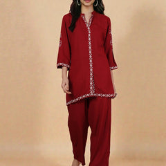 Miramaar Women's Maroon Solid Coord Set