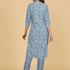 Miramaar Women's Blue Cotton Straight Kurta Set