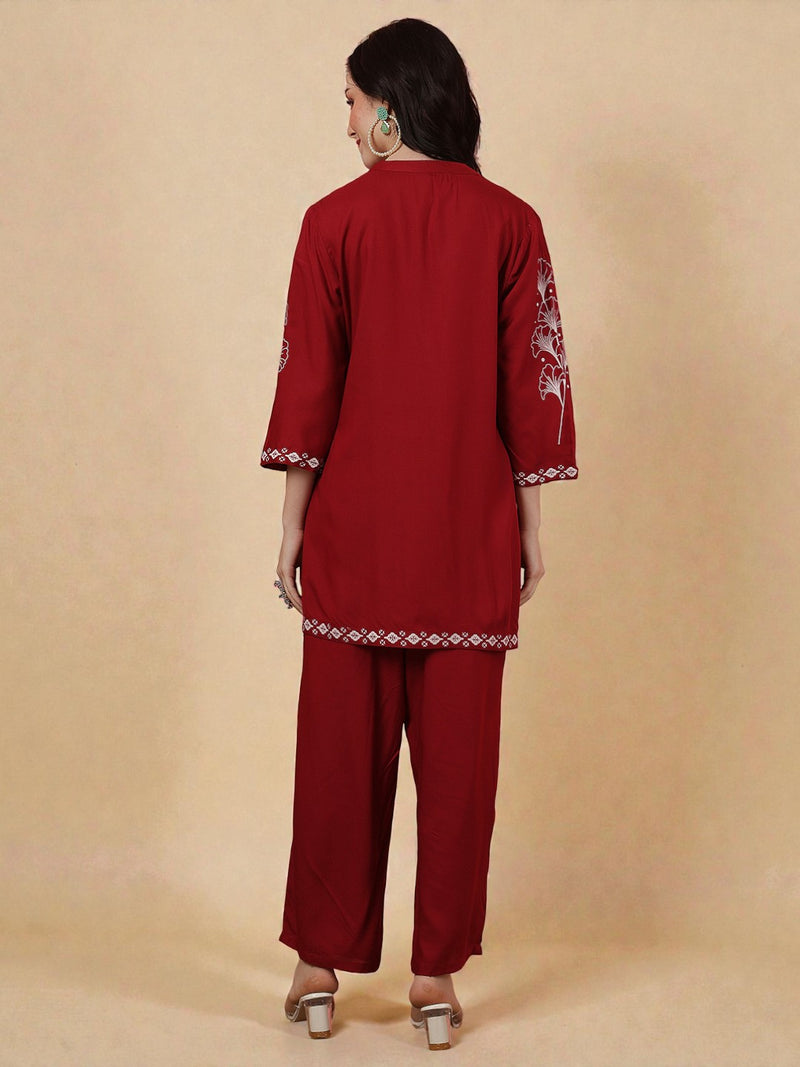 Miramaar Women's Maroon Solid Coord Set