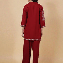 Miramaar Women's Maroon Solid Coord Set