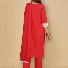 Miramaar Women's Brown Printed Cotton V-Neck Straight Kurta Pant with Dupatta