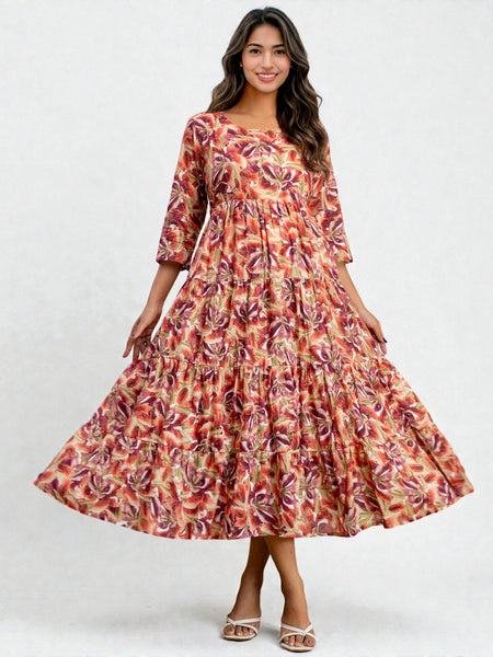 Miramaar Women's Red Mulmul Round Neck Fit and Flare Dress