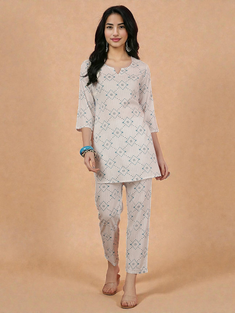 Miramaar Women's White Rayon Printed Coord Set