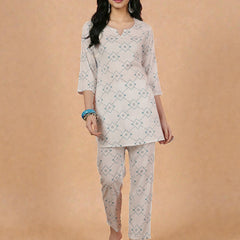 Miramaar Women's White Rayon Printed Coord Set