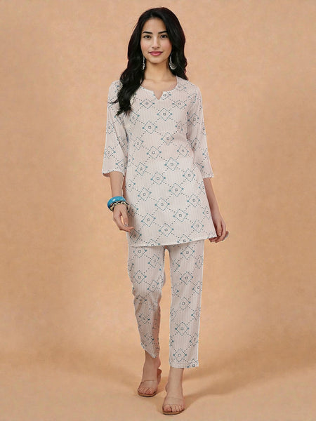 Miramaar Women's White Rayon Printed Coord Set