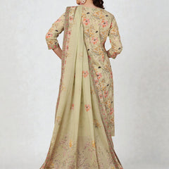 Miramaar Women's Beige Hand Work Cotton V-Neck Kurta Pant with Dupatta