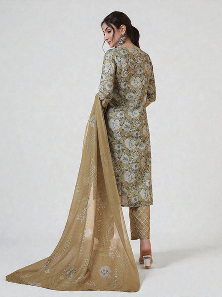 Miramaar Women's Green Lace & Hand Work Straight Kurta Pant with Dupatta