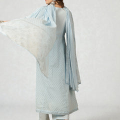 Miramaar Women's Sky Blue Cotton Anarkali Embroidered Kurta pant with Dupatta