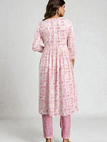 Miramaar Women's Pink Rayon A-line Sequin Work Kurta Pant Set