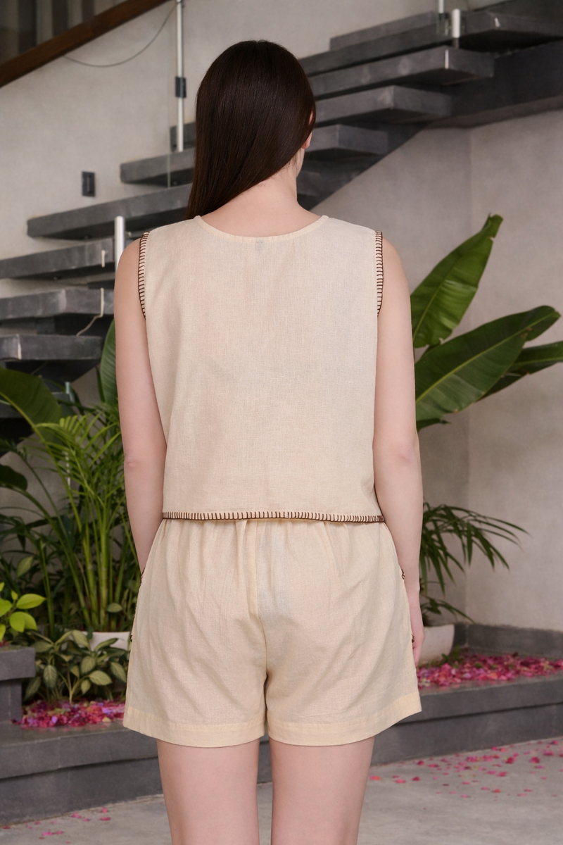 Miramaar Women's Off White Cotton Flex Top & Shorts Co-ord Set
