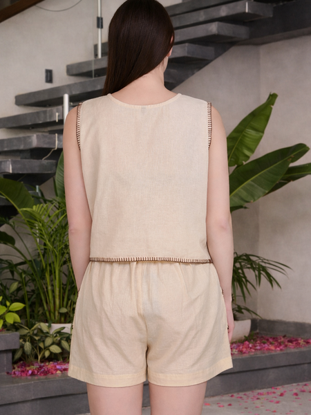 Miramaar Women's Off White Cotton Flex Top & Shorts Co-ord Set