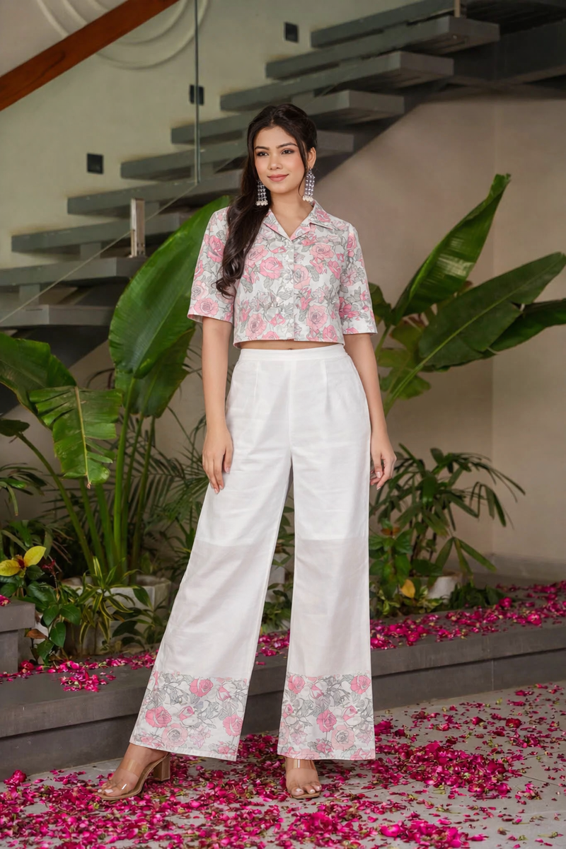 Miramaar  Women's White Cotton Printed Coord Set