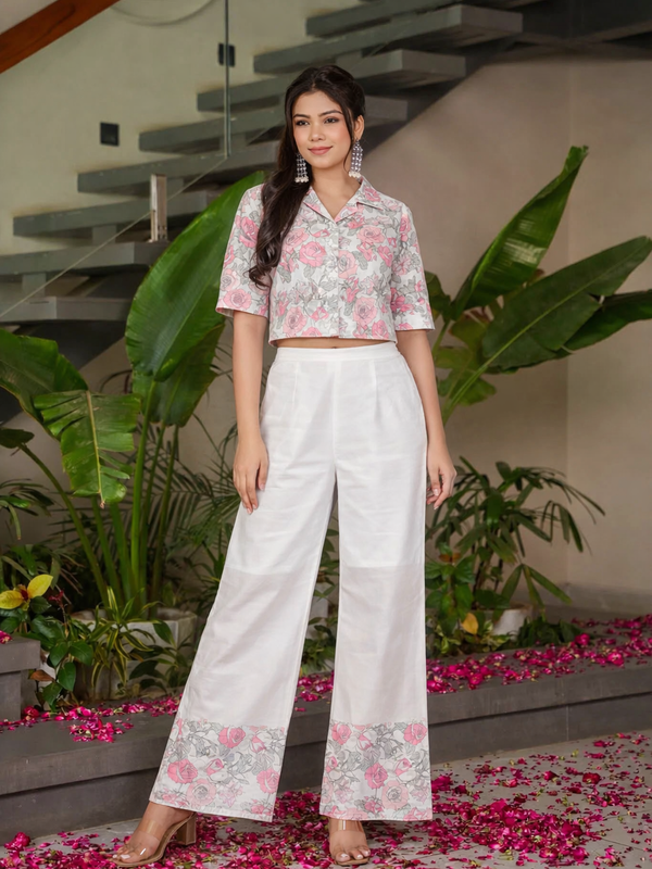 Miramaar  Women's White Cotton Printed Coord Set
