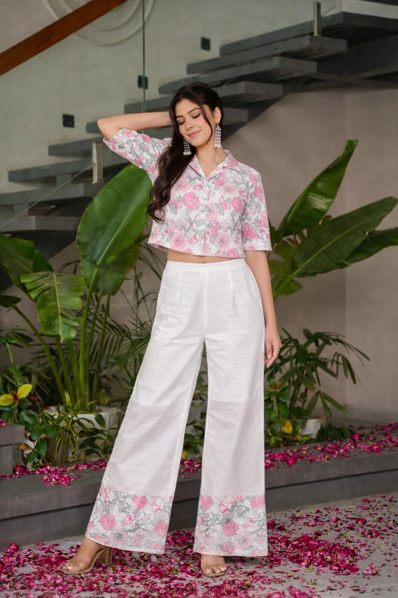 Miramaar  Women's White Cotton Printed Coord Set