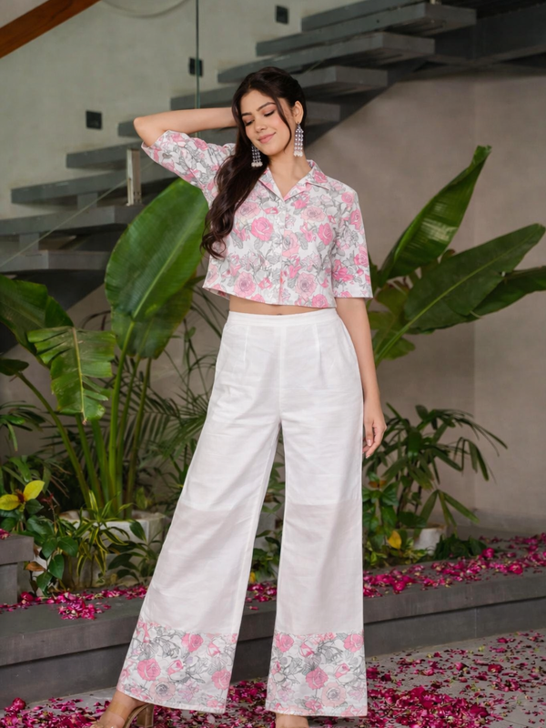 Miramaar  Women's White Cotton Printed Coord Set