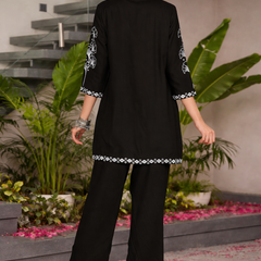Miramaar Women's Black Rayon Mandarin Collar Co-ord Set