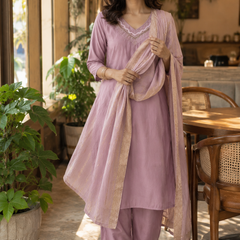 Royal Purple Roman Silk Straight Kurta Set with Dupatta