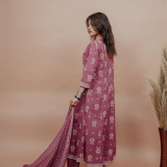 Miramaar Women's Mauve Anarkali Floral Printed Hand Work Kurta Dupatta Set
