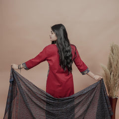 Miramaar Women's Red Straight Patch Work & Sequencing Kurta Dupatta Set