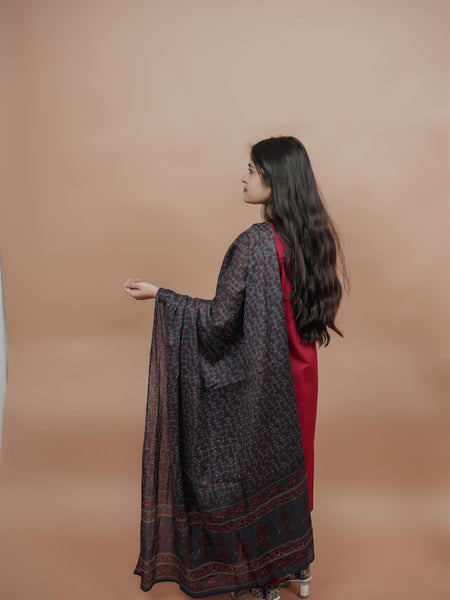 Miramaar Women's Red Straight Patch Work & Sequencing Kurta Dupatta Set