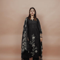 Miramaar Women's Black A-line Pintex & Sequencing Work Kurta Dupatta Set