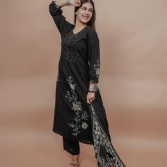 Miramaar Women's Black A-line Pintex & Sequencing Work Kurta Dupatta Set