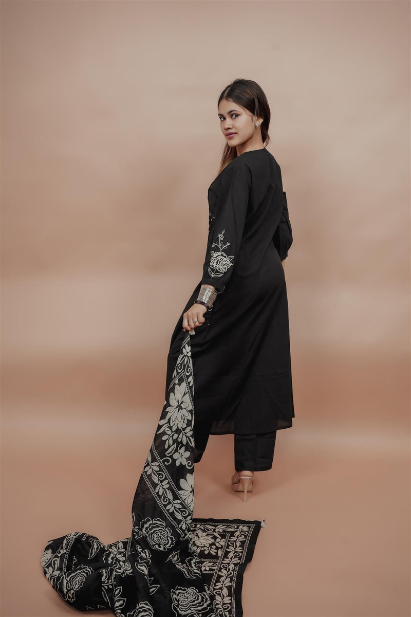 Miramaar Women's Black A-line Pintex & Sequencing Work Kurta Dupatta Set