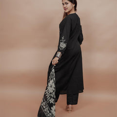 Miramaar Women's Black A-line Pintex & Sequencing Work Kurta Dupatta Set