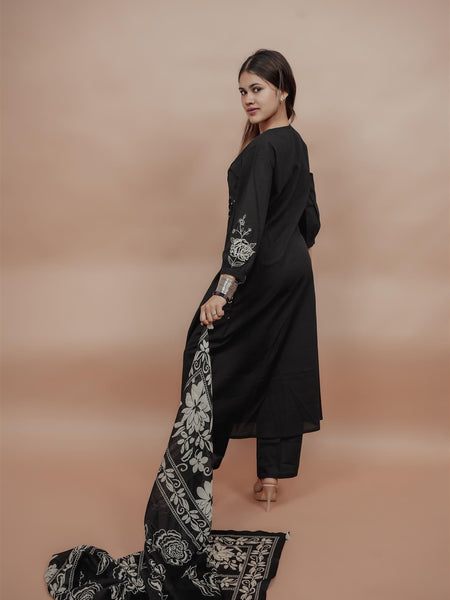 Miramaar Women's Black A-line Pintex & Sequencing Work Kurta Dupatta Set