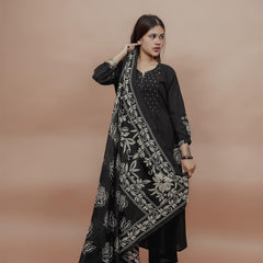 Miramaar Women's Black A-line Pintex & Sequencing Work Kurta Dupatta Set
