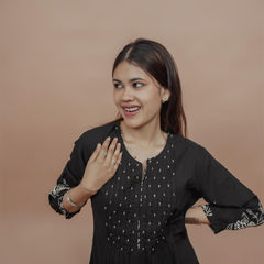 Miramaar Women's Black A-line Pintex & Sequencing Work Kurta Dupatta Set