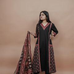 Miramaar Women's Black A-line Solid Kurta Dupatta Set