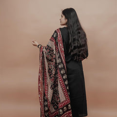Miramaar Women's Black A-line Solid Kurta Dupatta Set