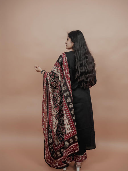 Miramaar Women's Black A-line Solid Kurta Dupatta Set