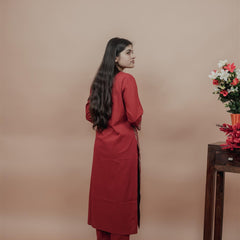 Miramaar Women's Red Straight Patch Work Kurta Set
