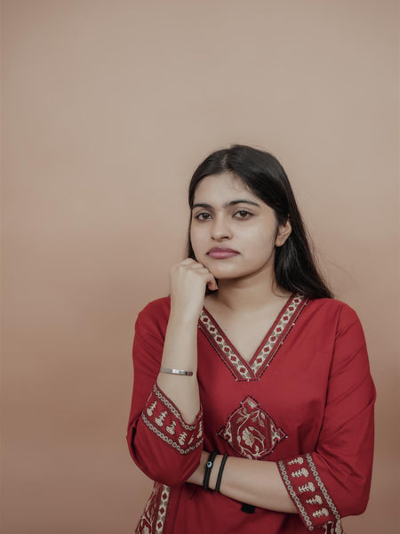 Miramaar Women's Red Straight Patch Work Kurta Set