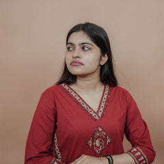 Miramaar Women's Red Straight Patch Work Kurta Set