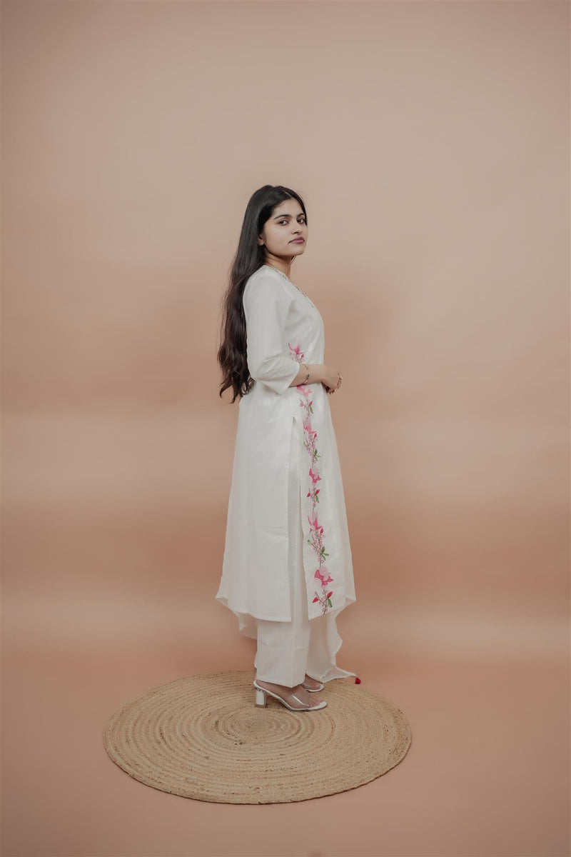 Miramaar Women's White Straight Embroidered Kurta Dupatta Set