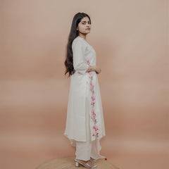 Miramaar Women's White Straight Embroidered Kurta Dupatta Set