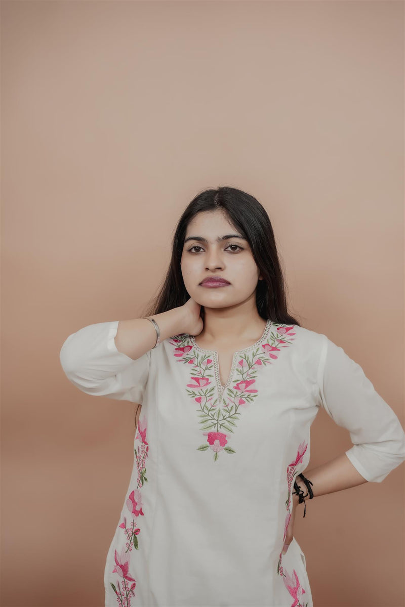 Miramaar Women's White Straight Embroidered Kurta Dupatta Set