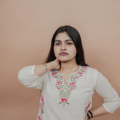 Miramaar Women's White Straight Embroidered Kurta Dupatta Set
