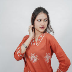 Miramaar Women's Rust Straight Embroidered Kurta Dupatta Set