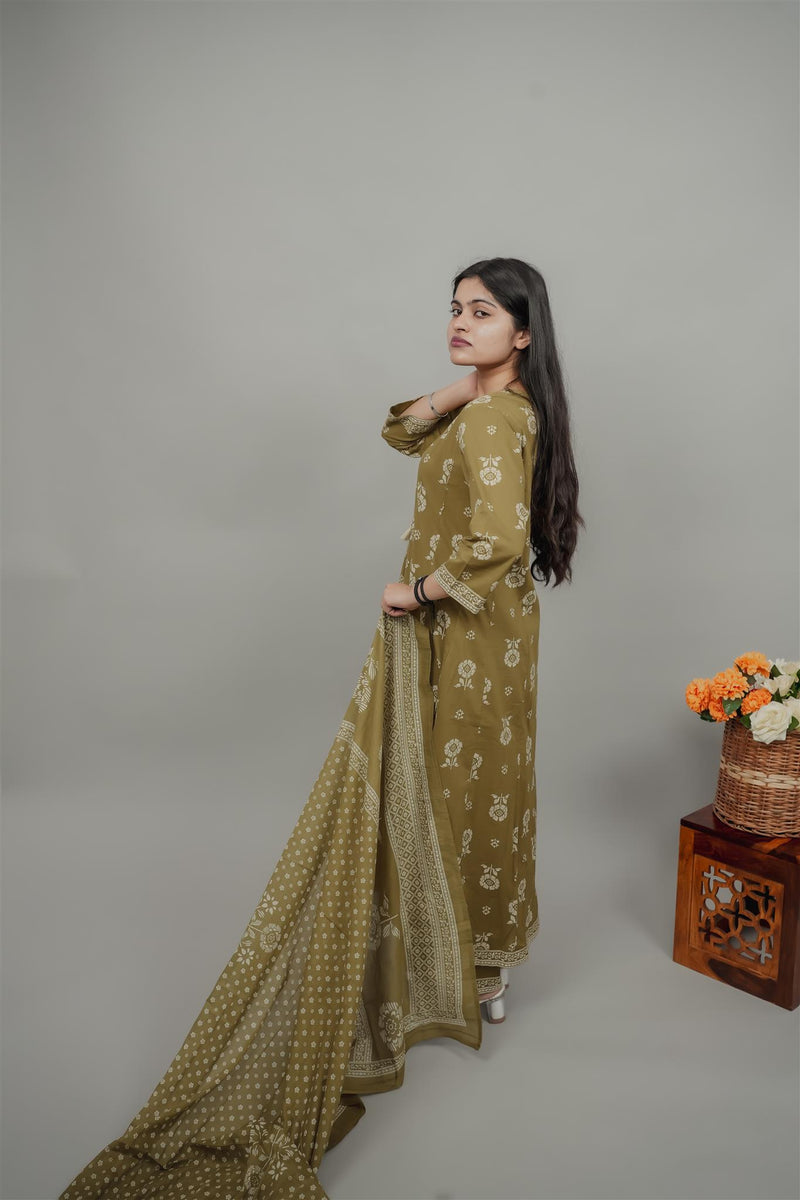 Miramaar Women's Green Anarkali Adda Work Kurta Dupatta Set