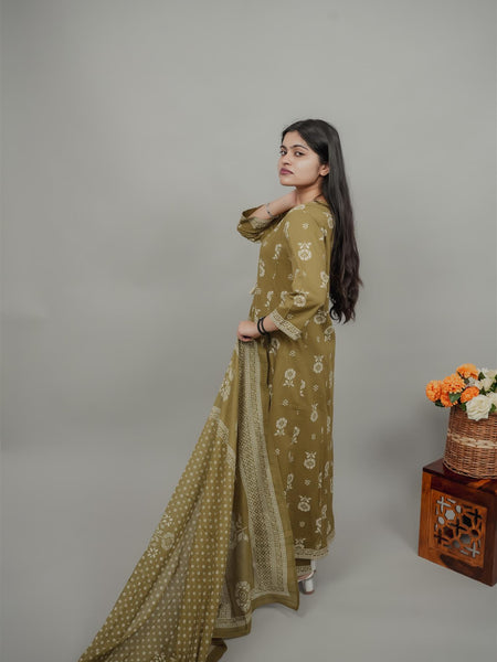 Miramaar Women's Green Anarkali Adda Work Kurta Dupatta Set