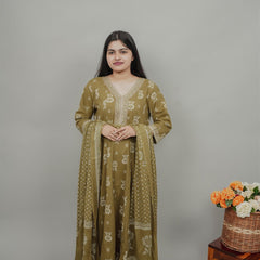 Miramaar Women's Green Anarkali Adda Work Kurta Dupatta Set