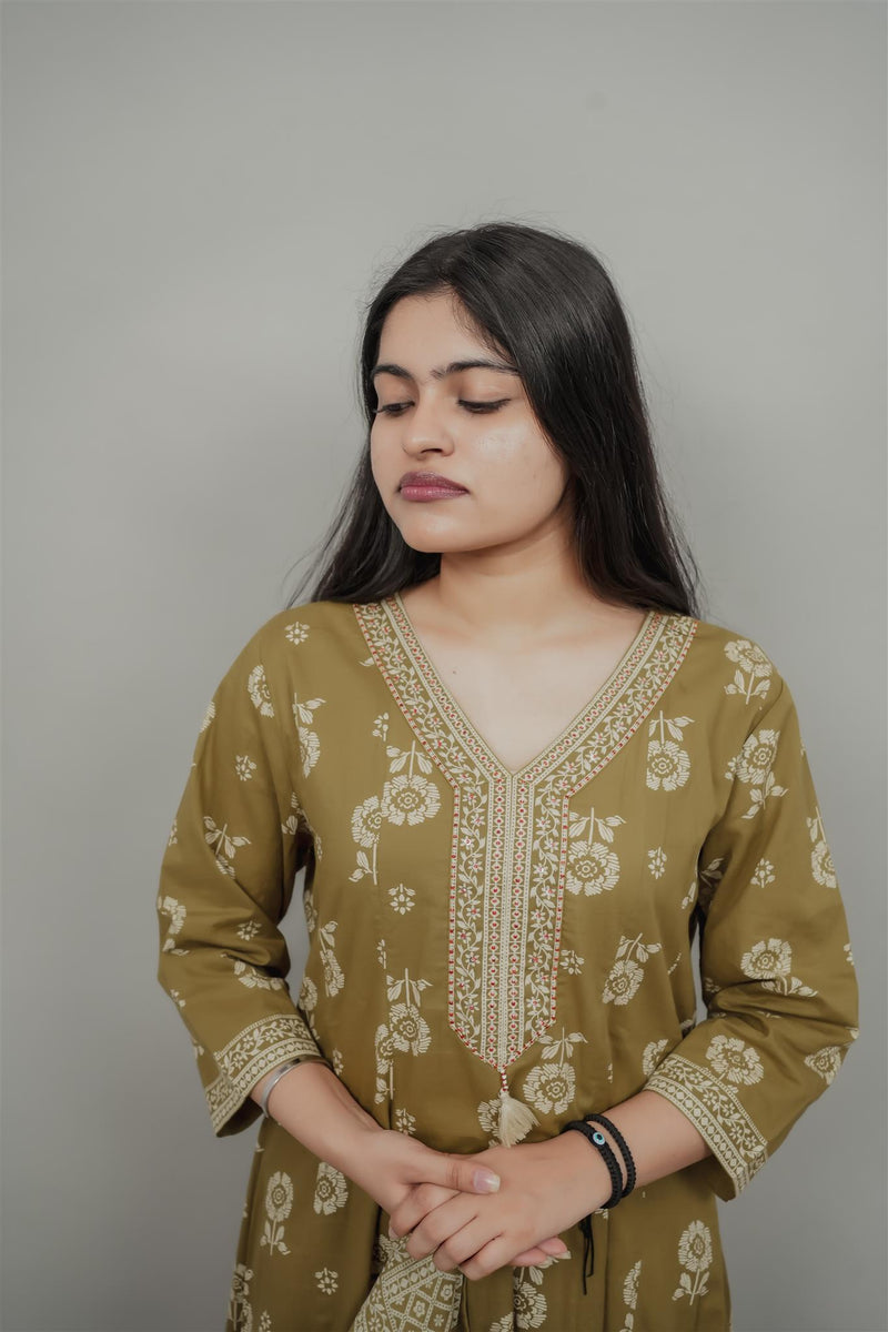 Miramaar Women's Green Anarkali Adda Work Kurta Dupatta Set