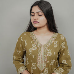 Miramaar Women's Green Anarkali Adda Work Kurta Dupatta Set