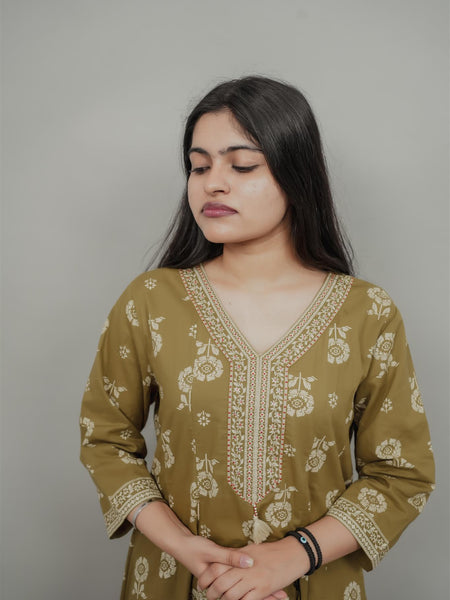 Miramaar Women's Green Anarkali Adda Work Kurta Dupatta Set